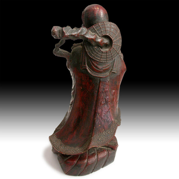 Zen Master Bodhidharma 19th Century Antique Chinese Lacquered Camphor Wood Statue 達摩禪師