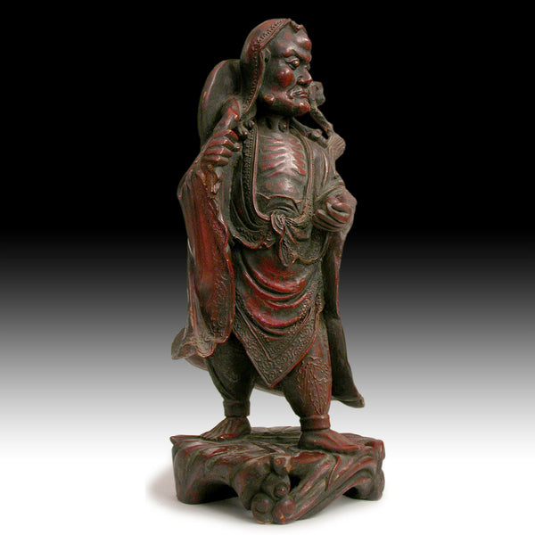 Zen Master Bodhidharma 19th Century Antique Chinese Lacquered Camphor Wood Statue 達摩禪師