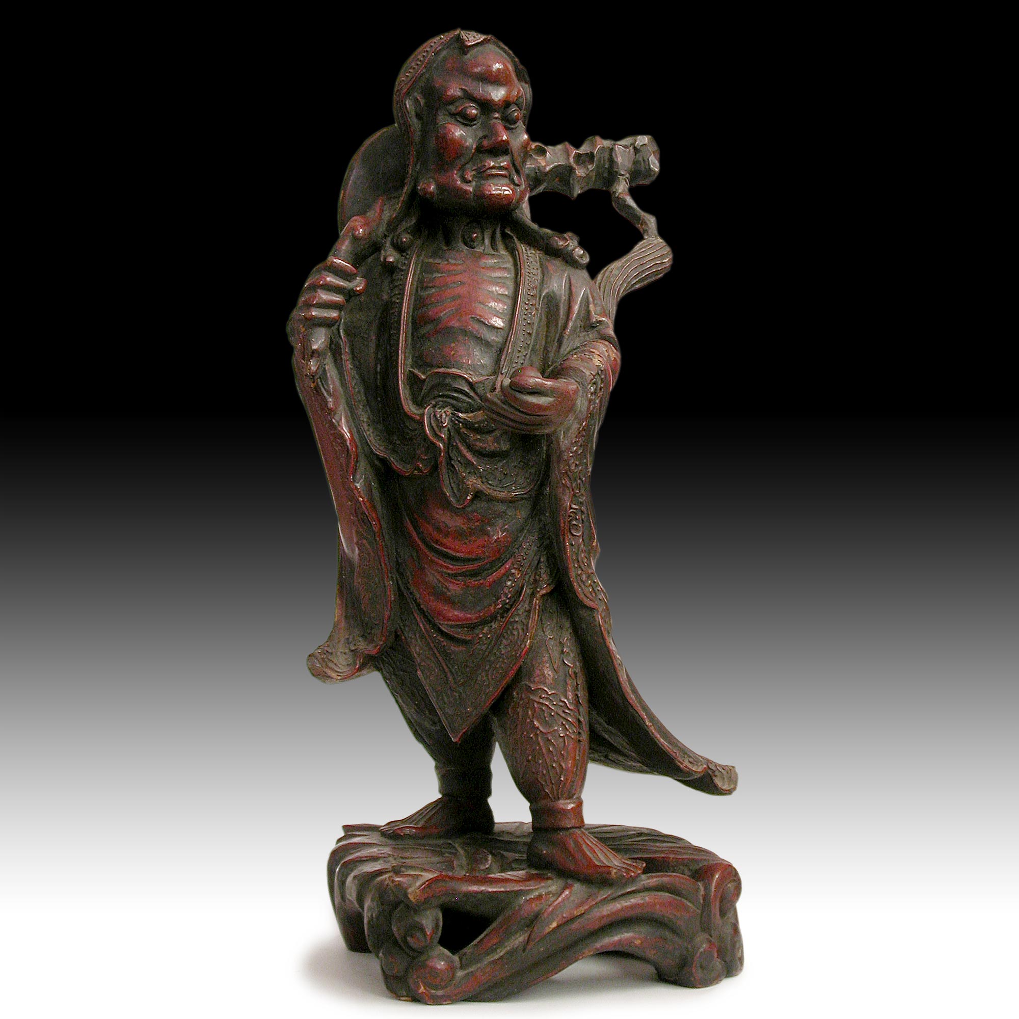 Zen Master Bodhidharma 19th Century Antique Chinese Lacquered Camphor Wood Statue 達摩禪師