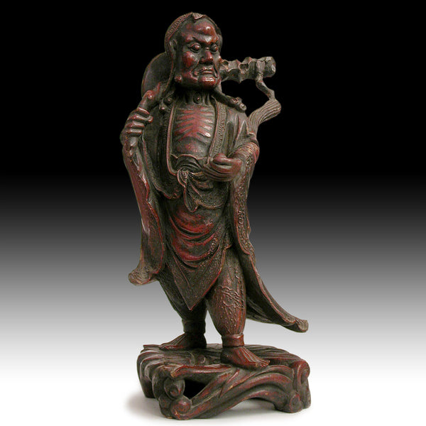 Zen Master Bodhidharma 19th Century Antique Chinese Lacquered Camphor Wood Statue 達摩禪師