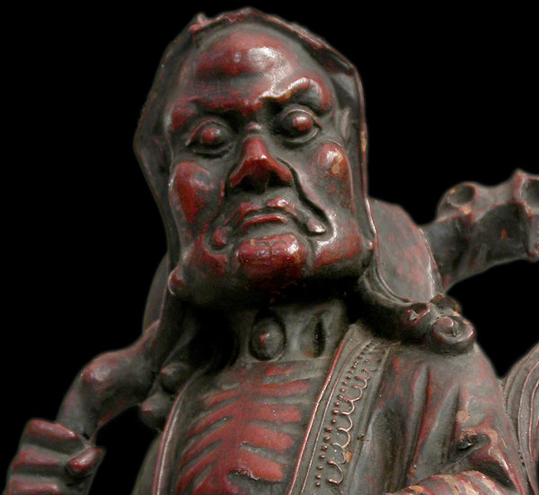 Zen Master Bodhidharma 19th Century Antique Chinese Lacquered Camphor Wood Statue 達摩禪師