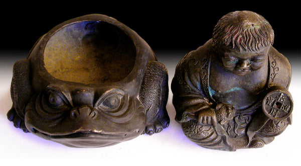 Taoist Immortal  Liu Hai Gama Sennin on Money Frog Vintage Chinese Bronze Censer 劉海蟾