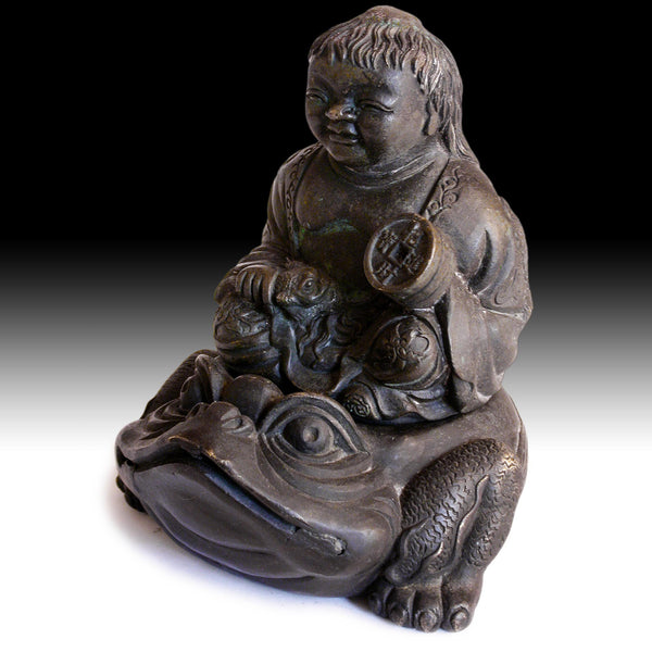 Taoist Immortal  Liu Hai Gama Sennin on Money Frog Vintage Chinese Bronze Censer 劉海蟾