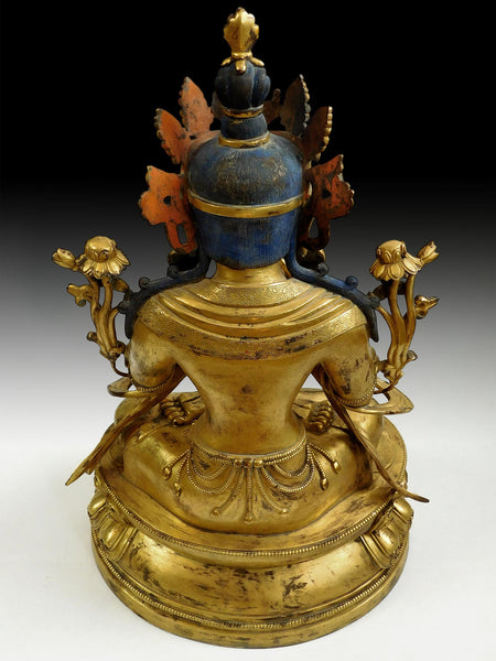 Lg Antique Gilded Ming Bronze Avalokiteshvara Dharmachakra Compassion Buddha statue 觀自在菩薩