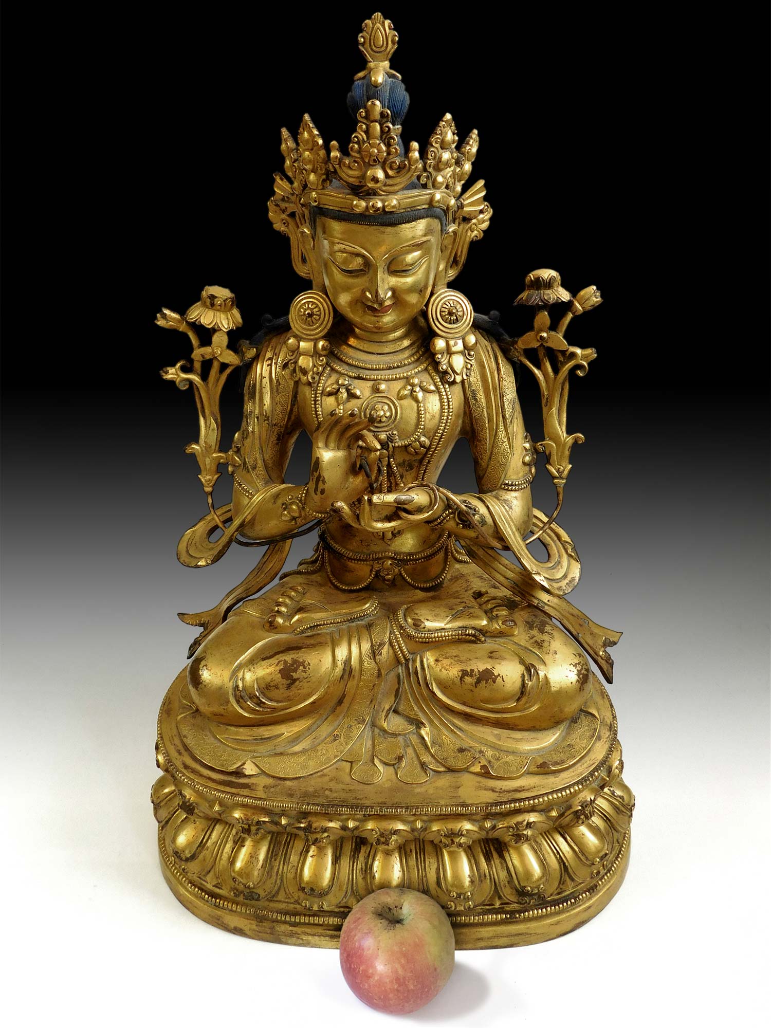 Lg Antique Gilded Ming Bronze Avalokiteshvara Dharmachakra Compassion Buddha statue 觀自在菩薩