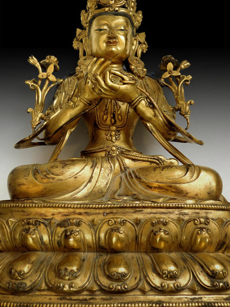 Lg Antique Gilded Ming Bronze Avalokiteshvara Dharmachakra Compassion Buddha statue 觀自在菩薩