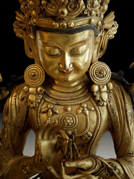 Lg Antique Gilded Ming Bronze Avalokiteshvara Dharmachakra Compassion Buddha statue 觀自在菩薩