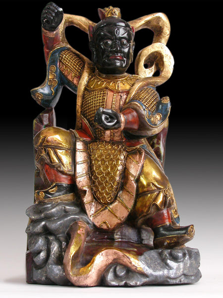 Vintage Chinese Carved Polychrome Nio Guardian Dharmapala Wood Statue 17”H 金剛