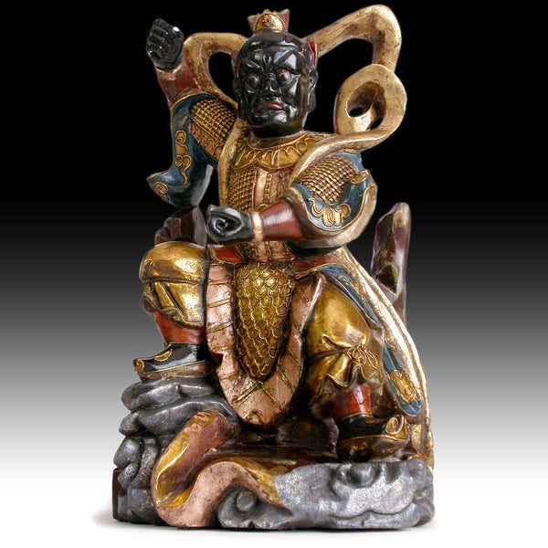 Vintage Chinese Carved Polychrome Nio Guardian Dharmapala Wood Statue 17”H 金剛