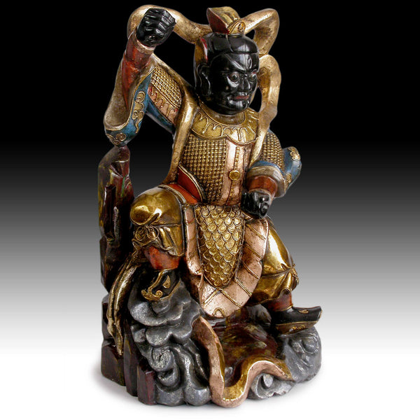 Vintage Chinese Carved Polychrome Nio Guardian Dharmapala Wood Statue 17”H 金剛