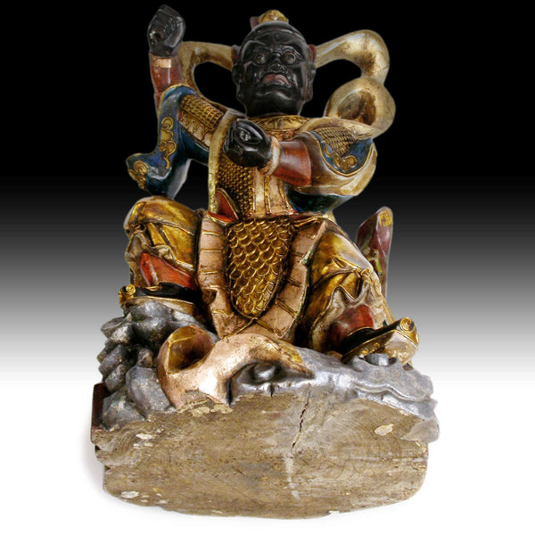 Vintage Chinese Carved Polychrome Nio Guardian Dharmapala Wood Statue 17”H 金剛