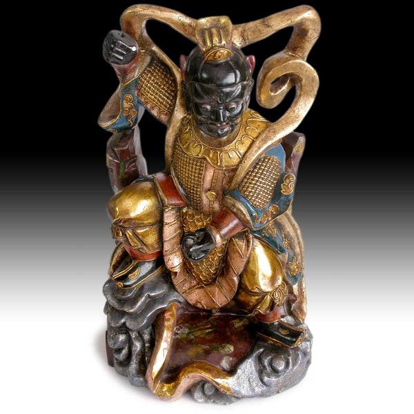 Vintage Chinese Carved Polychrome Nio Guardian Dharmapala Wood Statue 17”H 金剛