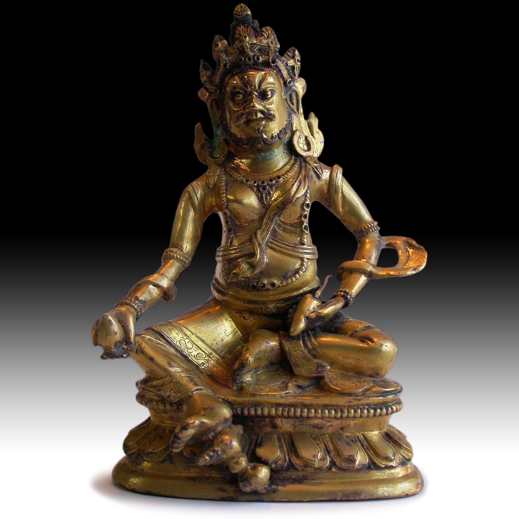 God of Wealth Yellow Jambhala Kubera 19th Century Qing Dynasty Gilt Bronze Buddha 黄财神