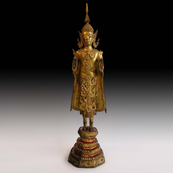 Ayutthaya Maitreya 19th Century Rattanakosin Gold Gilt Bronze Buddha Statue 21”H 彌勒菩薩