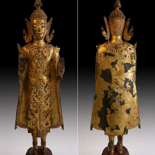 Ayutthaya Maitreya 19th Century Rattanakosin Gold Gilt Bronze Buddha Statue 21”H 彌勒菩薩