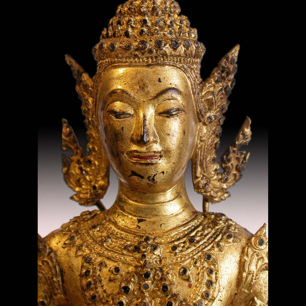 Ayutthaya Maitreya 19th Century Rattanakosin Gold Gilt Bronze Buddha Statue 21”H 彌勒菩薩
