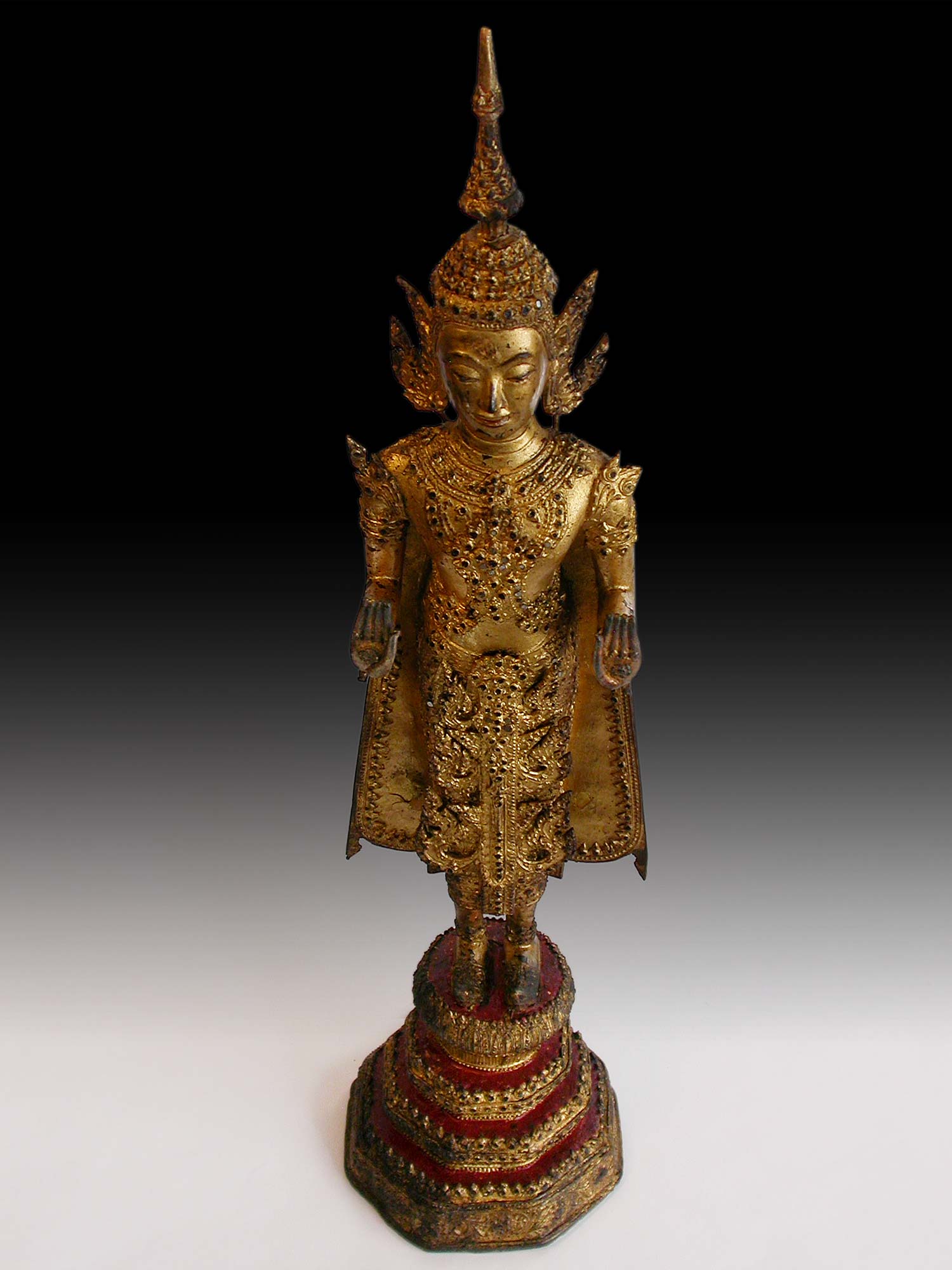 Ayutthaya Maitreya 19th Century Rattanakosin Gold Gilt Bronze Buddha Statue 21”H 彌勒菩薩