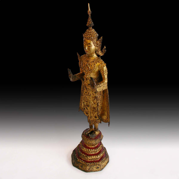 Ayutthaya Maitreya 19th Century Rattanakosin Gold Gilt Bronze Buddha Statue 21”H 彌勒菩薩