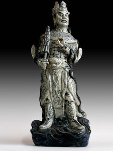 Lg 1,  Jambhala Deva King Antique Chinese Blue & White Porcelain Guardian Ceramic Statue 天王魔禮壽