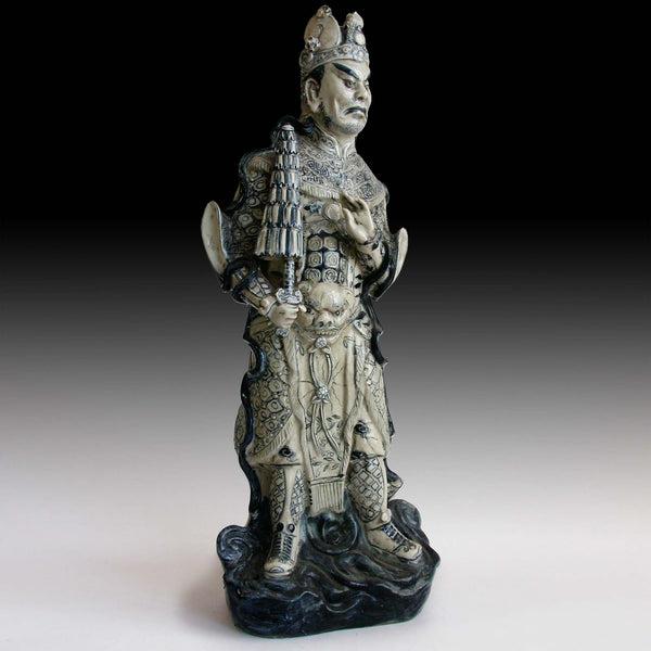Lg 1,  Jambhala Deva King Antique Chinese Blue & White Porcelain Guardian Ceramic Statue 天王魔禮壽