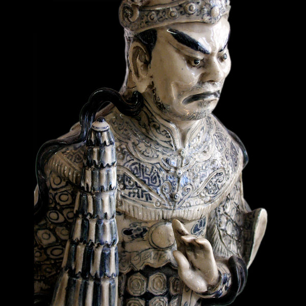 Lg 1,  Jambhala Deva King Antique Chinese Blue & White Porcelain Guardian Ceramic Statue 天王魔禮壽