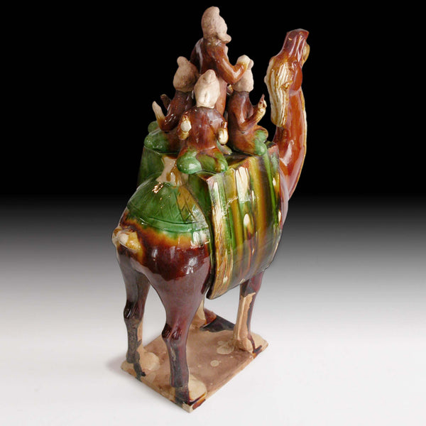 Lg Camel Riders Tang Style Vintage Chinese Sancai Glaze Ceramic Statue 23”H 三彩