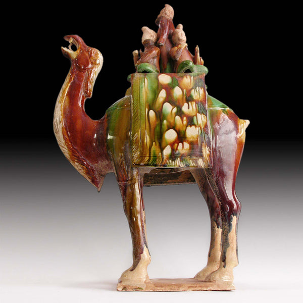 Lg Camel Riders Tang Style Vintage Chinese Sancai Glaze Ceramic Statue 23”H 三彩