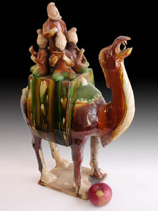 Lg Camel Riders Tang Style Vintage Chinese Sancai Glaze Ceramic Statue 23”H 三彩