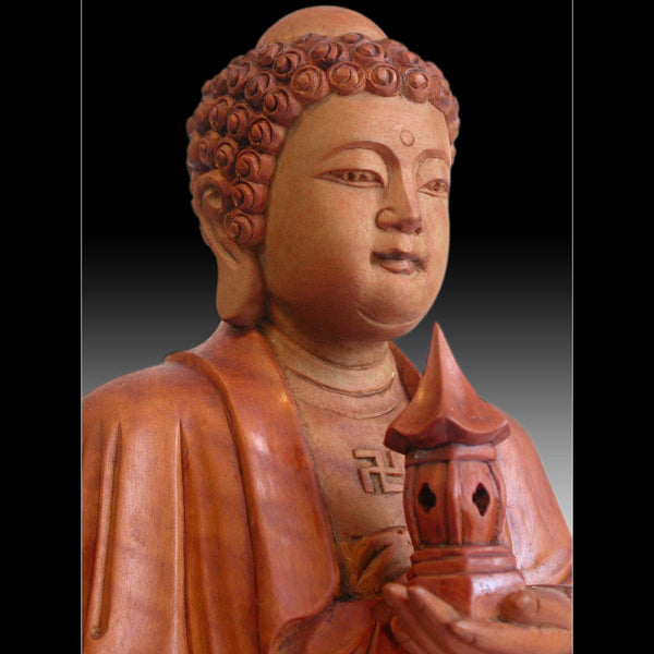 Shakya Nyorai Vintage Japanese Sandalwood Stupa Buddha Finely Carved Wood Statue 释迦牟尼佛