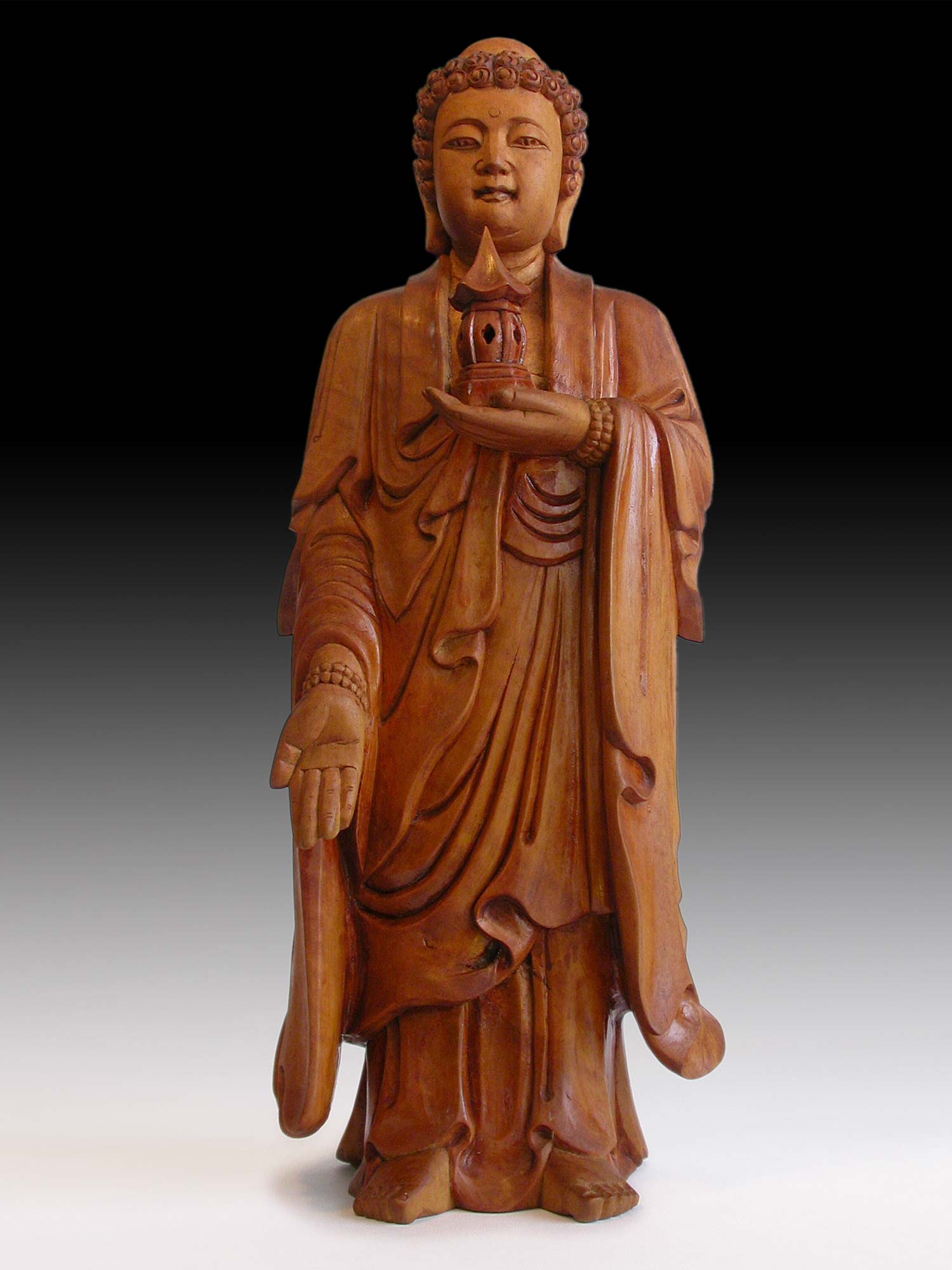 Shakya Nyorai Vintage Japanese Sandalwood Stupa Buddha Finely Carved Wood Statue 释迦牟尼佛