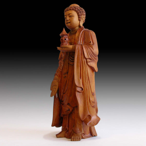 Shakya Nyorai Vintage Japanese Sandalwood Stupa Buddha Finely Carved Wood Statue 释迦牟尼佛