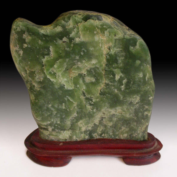 Antique Chinese Green Nephrite Jade Zen Garden Scholar Suiseki Viewing Stone Ikebana 9.5”H 綠玉水石