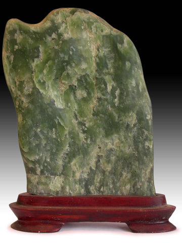 Antique Chinese Green Nephrite Jade Zen Garden Scholar Suiseki Viewing Stone Ikebana 9.5”H 綠玉水石