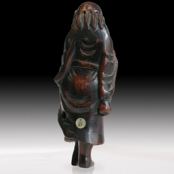 Vintage Japanese Carved Tekkai Sennin Taoist Immortal Wood Netsuke Signed  李鐵拐