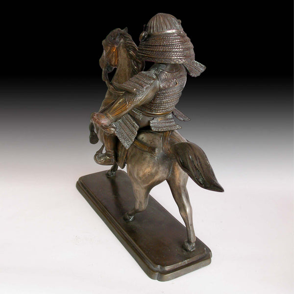 Samurai on Horse Effigy Koro Censer Antique Japanese Silver Gilt Bronze  Statue 武士