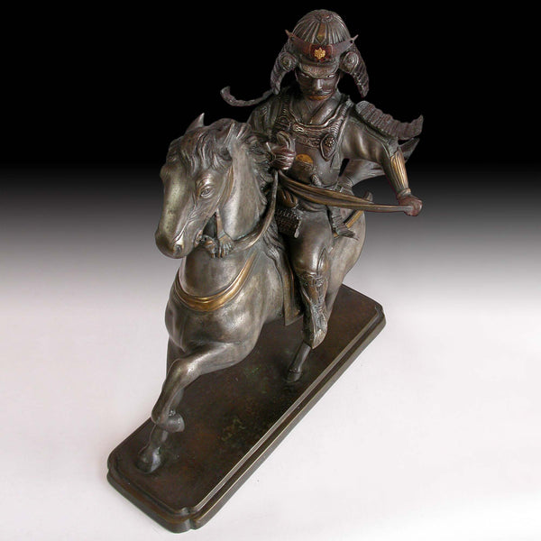 Samurai on Horse Effigy Koro Censer Antique Japanese Silver Gilt Bronze  Statue 武士