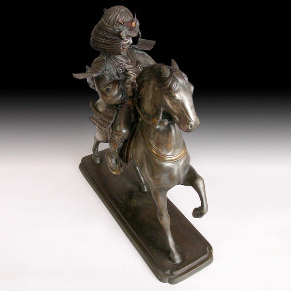 Samurai on Horse Effigy Koro Censer Antique Japanese Silver Gilt Bronze  Statue 武士