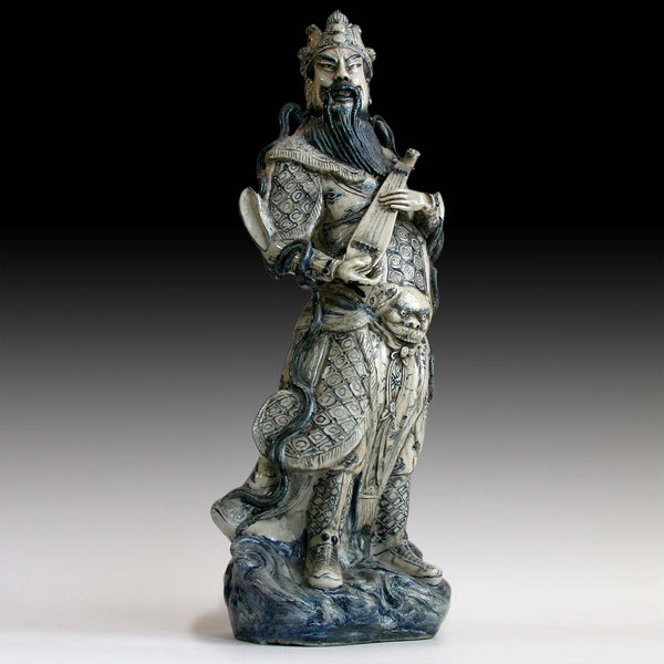 Lg 2, Antique Chinese Blue & White Porcelain Lokapala Deva King Guardian Ceramic Statue 天王魔禮青