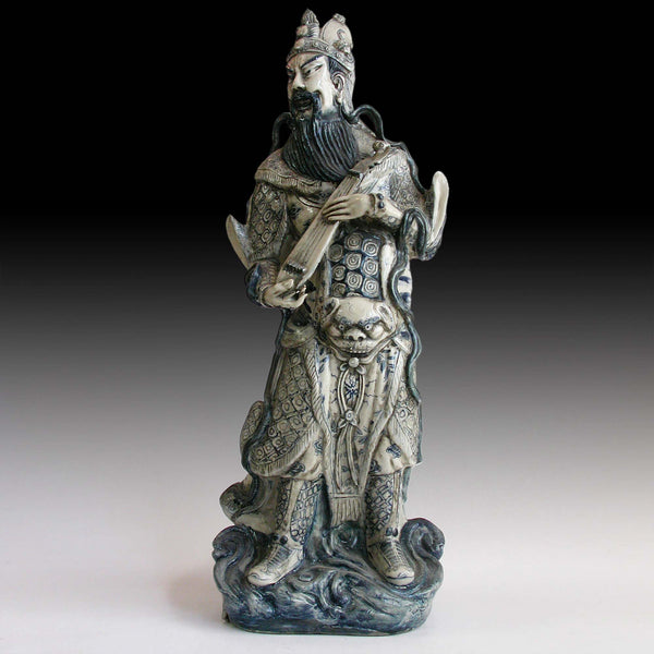 Lg 2, Antique Chinese Blue & White Porcelain Lokapala Deva King Guardian Ceramic Statue 天王魔禮青