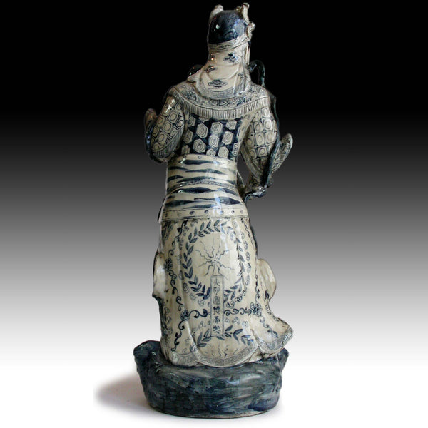 Lg 2, Antique Chinese Blue & White Porcelain Lokapala Deva King Guardian Ceramic Statue 天王魔禮青