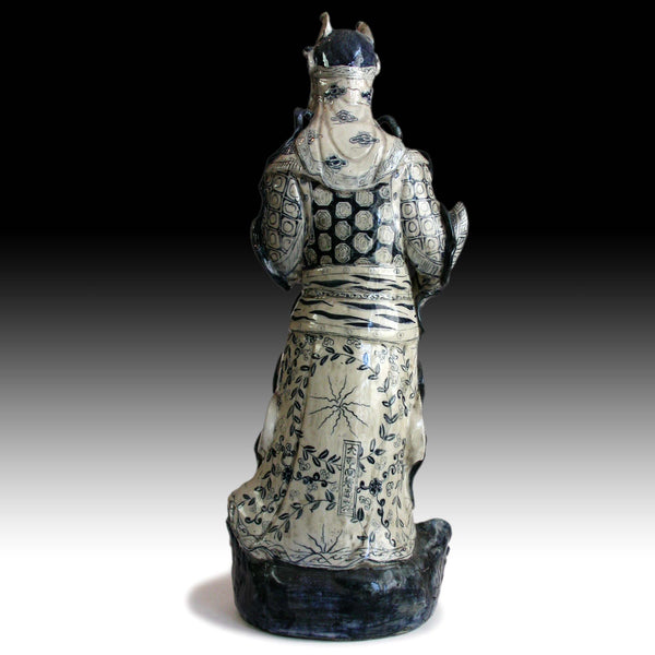 Lg 2, Antique Chinese Blue & White Porcelain Lokapala Deva King Guardian Ceramic Statue 天王魔禮青