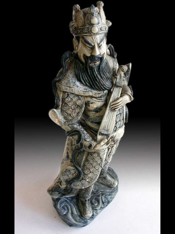 Lg 2, Antique Chinese Blue & White Porcelain Lokapala Deva King Guardian Ceramic Statue 天王魔禮青