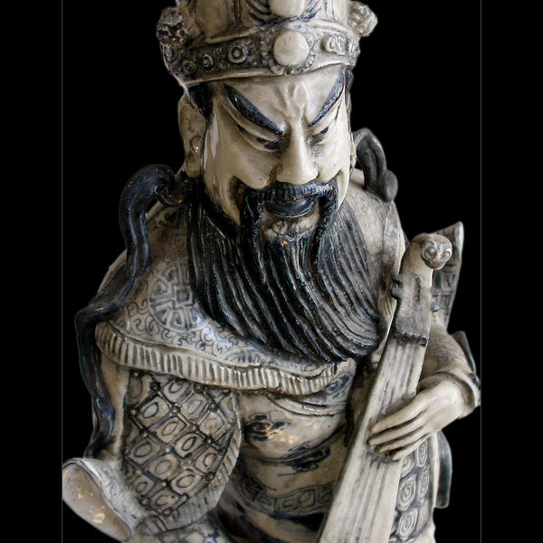 Lg 2, Antique Chinese Blue & White Porcelain Lokapala Deva King Guardian Ceramic Statue 天王魔禮青