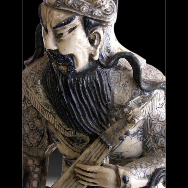 Lg 2, Antique Chinese Blue & White Porcelain Lokapala Deva King Guardian Ceramic Statue 天王魔禮青