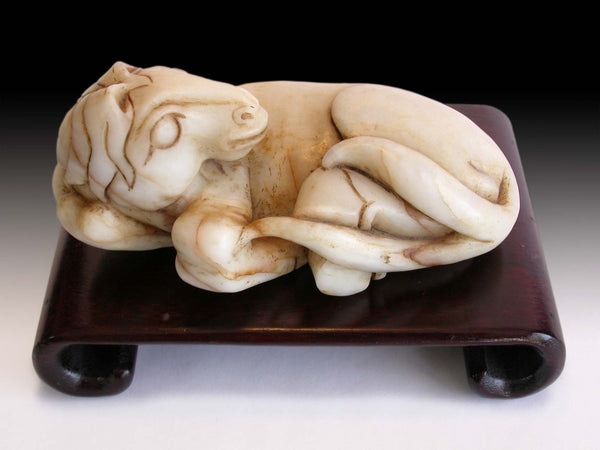 Nephrite Jade Boulder Recumbent Horse Antique Chinese Scholar Stone Scroll Weight 羊脂玉石臥懶馬