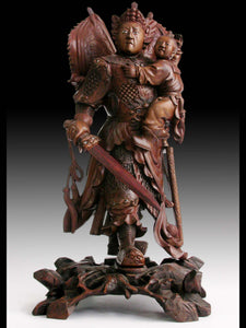 God of War Zhao Zilong Saving Adou Antique Chinese Carved Three Kingdoms Rosewood Statue 17”H 趙雲