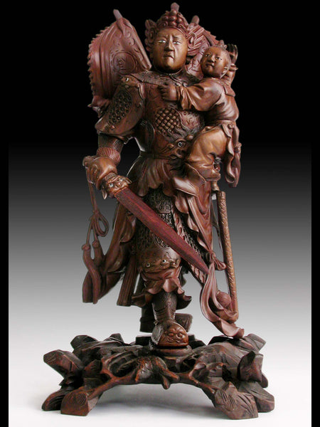 God of War Zhao Zilong Saving Adou Antique Chinese Carved Three Kingdoms Rosewood Statue 17”H 趙雲