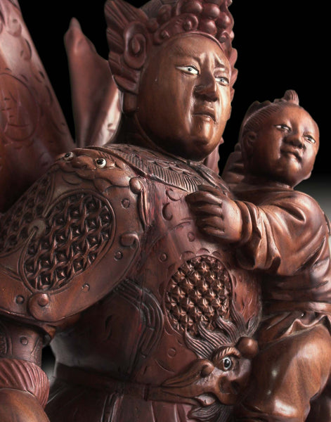 God of War Zhao Zilong Saving Adou Antique Chinese Carved Three Kingdoms Rosewood Statue 17”H 趙雲